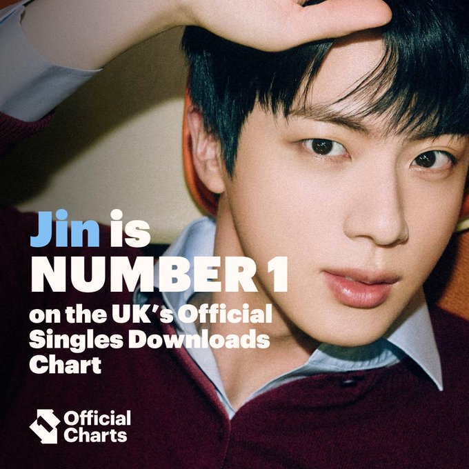 rize07addict's tweet photo. "Running Wild" by #JIN debuts at #1 on the UK Official Singles Downloads Chart!!

This becomes #JIN's 2nd #1 Hit, his 4th Top10 Hit and his 7th overall entry on this chart as a Soloist!!

CONGRATULATIONS JIN!!
#HappybyJin #Jin_Happy #Jin_RunningWild #RunningWild #RunningWild_OutNow #HappyJinDay #HappyBirthdayJin