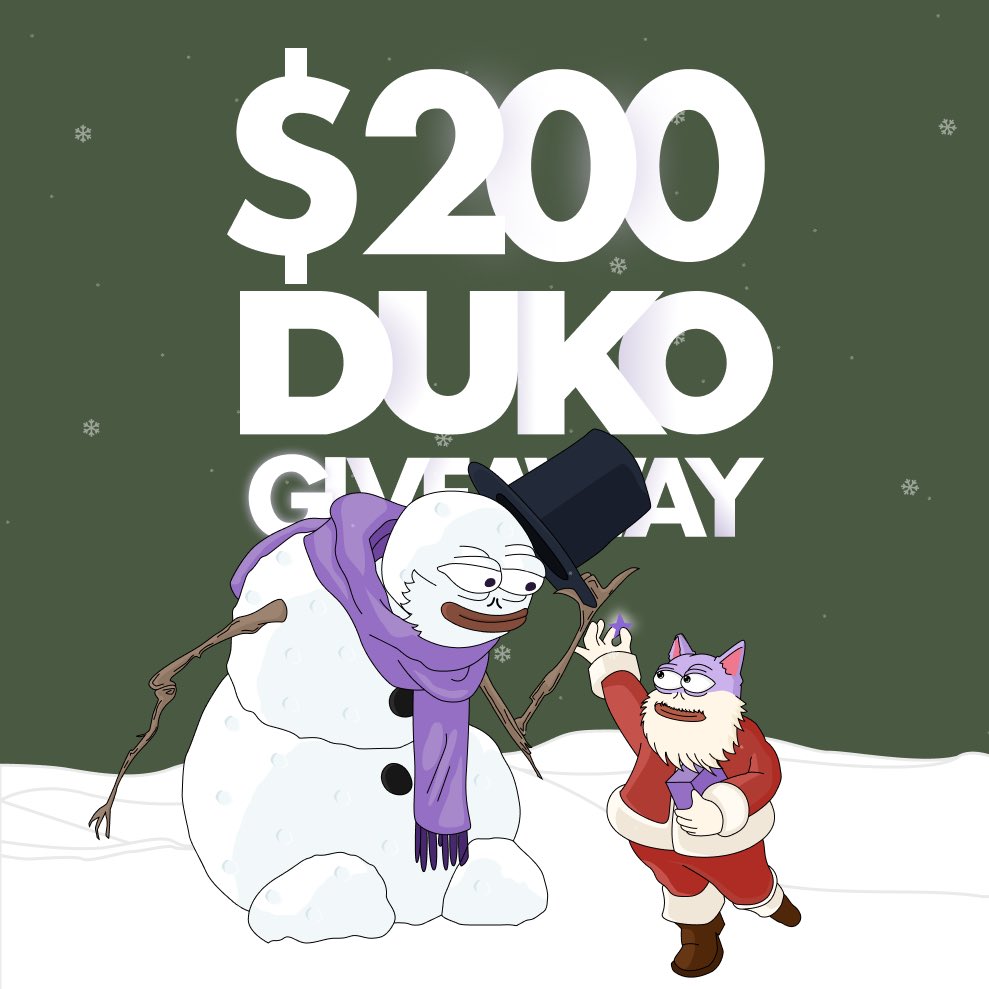 3/25 GIVEAWAY EVERYDAY 💜🐶

#DUKOCHRISTMAS is here!

Want to win $200 in $DUKO? Here’s how to enter:

1️⃣ Like this tweet
2️⃣ Retweet
3️⃣ Tag 3 real crypto friends in the comments (at least 3 friends must reply).

No limits on entries! Tag as many friends as you want (different