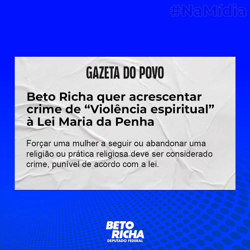 BetoRicha's tweet image. Apresentei projeto para incluir na Lei Maria da Penha o constrangimento religioso. Precisamos mostrar claramente para os agressores que o desrespeito às crenças religiosas apresenta graves danos para a saúde emocional das pessoas.

#BetoRicha #projetodelei