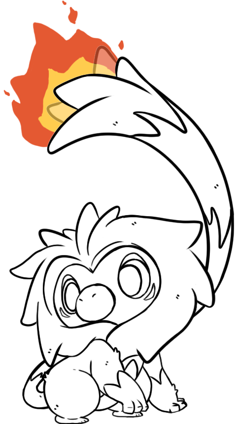 Tava sem nada pra fazer, desenhei um concept de um inicial de fogo pra uma pokedex br (Mico leão dourado)