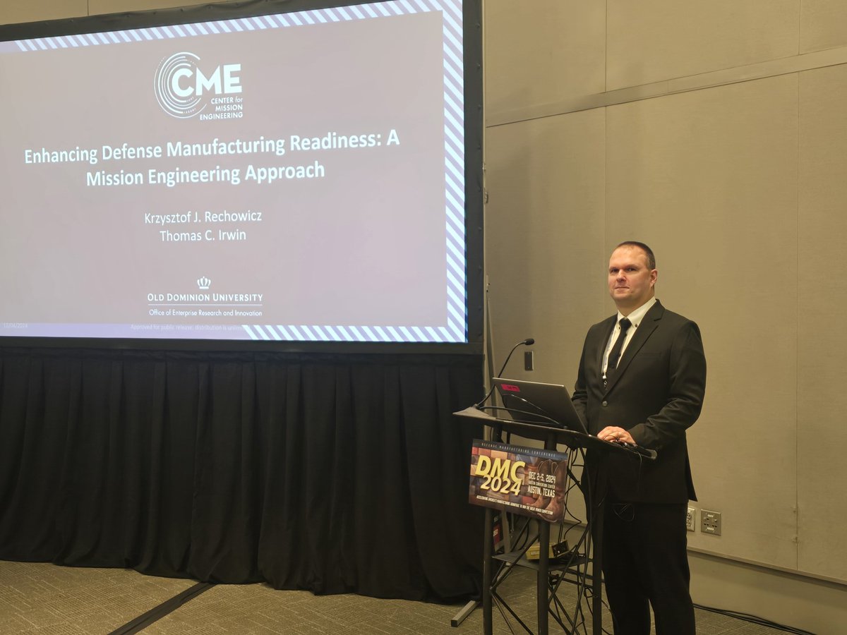 MissionHubODU's tweet image. Today, Dr. @IKaeRI is at the @DMCmeeting in Austin, TX, presenting on how a #MissionEngineering approach can evaluate defense manufacturing readiness.

He’ll also introduce the Center for Mission Engineering&apos;s Defense Manufacturing Readiness Tool, designed to support…