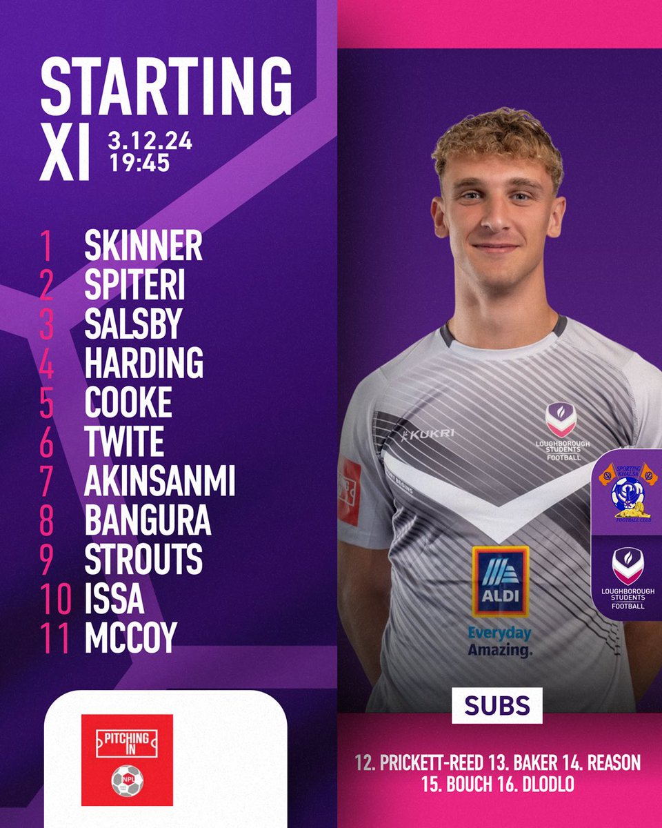 LboroStudentsFC's tweet photo. Starting XI

⏰ 10 minutes to kick off 
⬇️ Show your support for the boys 💜

#lborostudentsfc https://t.co/P5Aw6qLwRD
