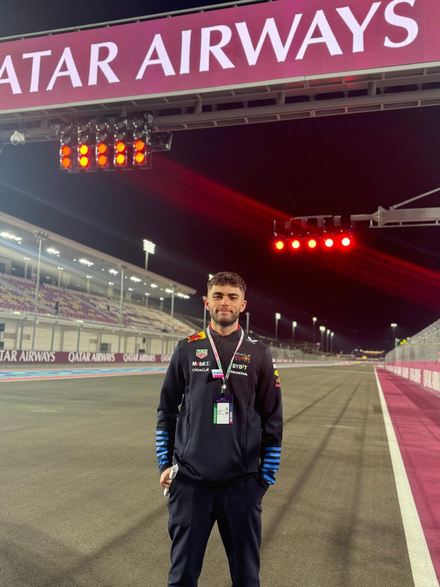 TaylorTG_'s tweet photo. Pretty surreal to be in Qatar for another Max win. Really enjoyed my first three months at Red Bull Racing! https://t.co/fufZ0uH1ur