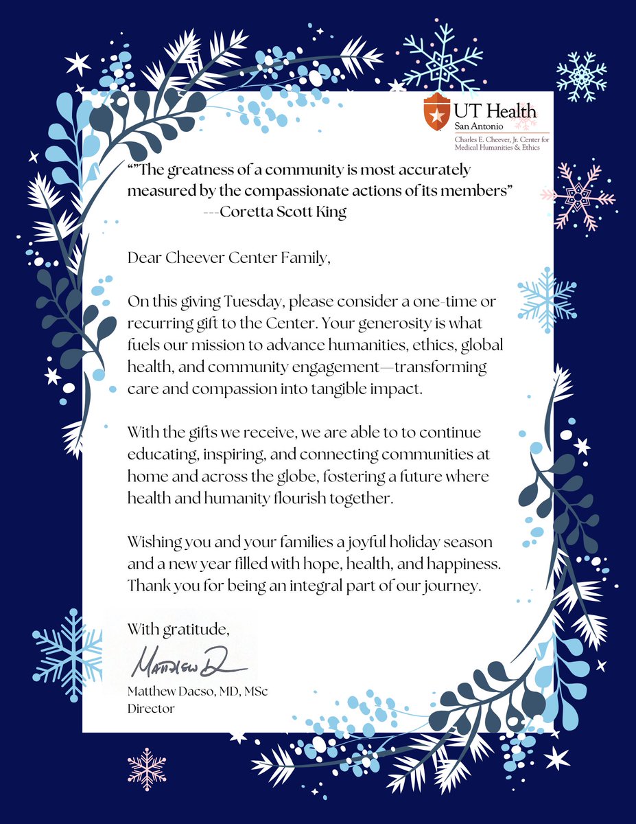 Happy Giving Tuesday!  Please consider a gift to the Charles E. Cheever Jr. Center for Medical Humanities and Ethics for this special day.  makelivesbetter.uthscsa.edu/sslpage.aspx?p…