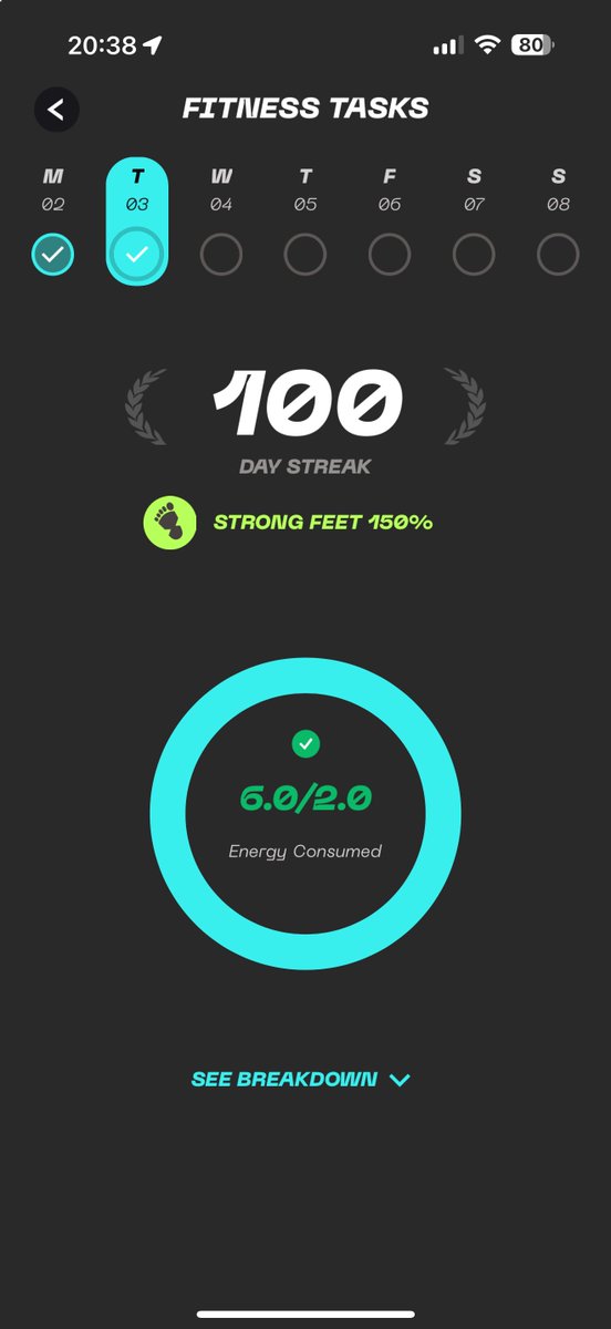 Enzus93's tweet photo. Grateful to break my first 💯 
consecutive days on #STEPNGO 🫶✨
Consistency is the key!
Please don’t underestimate the power of small decisions every single day because in the long term you will be blessed 😇 
#stepn #enzus