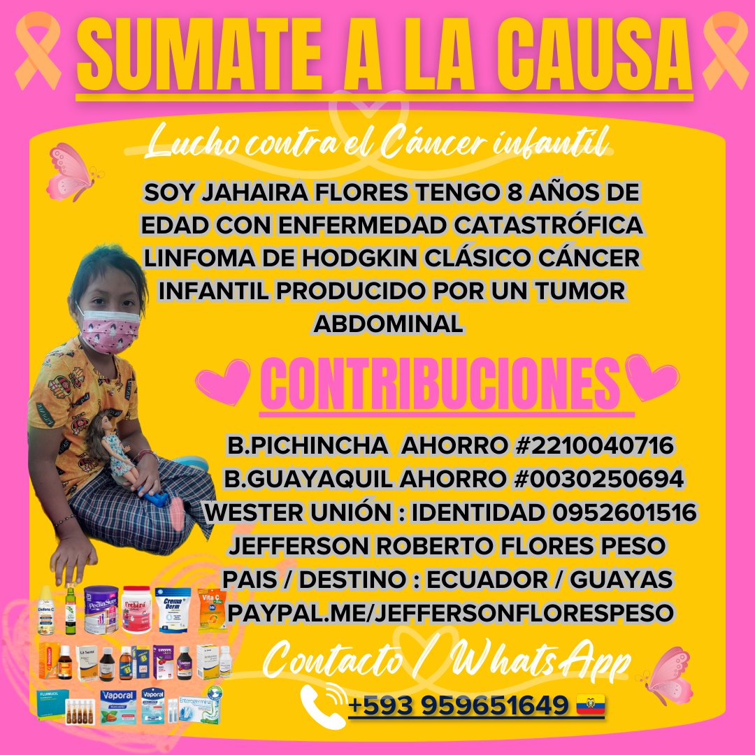 💞 Tu Espiritu de Colaboración 
Es El Mejor Ejemplo de #Bondad del Corazón Hacia Quien lo Necesita 🫂.

Únete Ami lucha contra el #CÁNCER 🎗.

Por lo que pedimos tu Ayuda solidaria para Solventar #Gastos ya que somos de Escaso recursos .

Te QuedaMos muy #AgradecidoS🤝 .