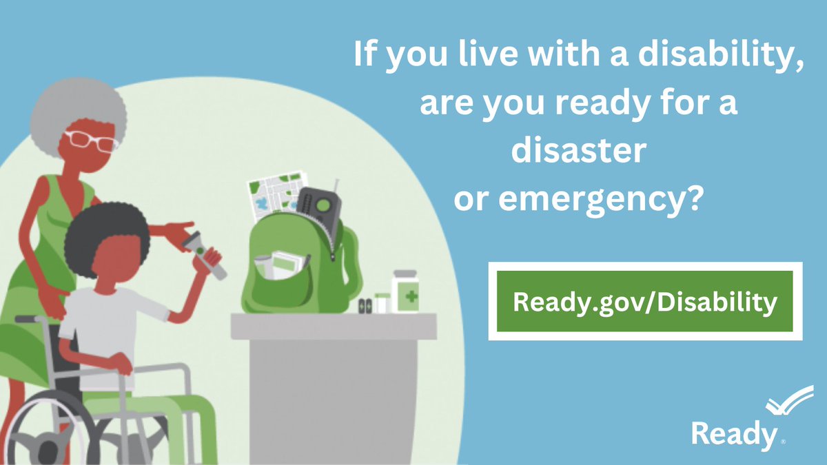 If you live with a disability, consider these tips in case of a disaster:

- Have a support network of people who can help you
- Wear medical alert tags
- Plan ahead for accessible transportation
- Have a family emergency plan

#InternationalDayOfPersonswithDisabilities