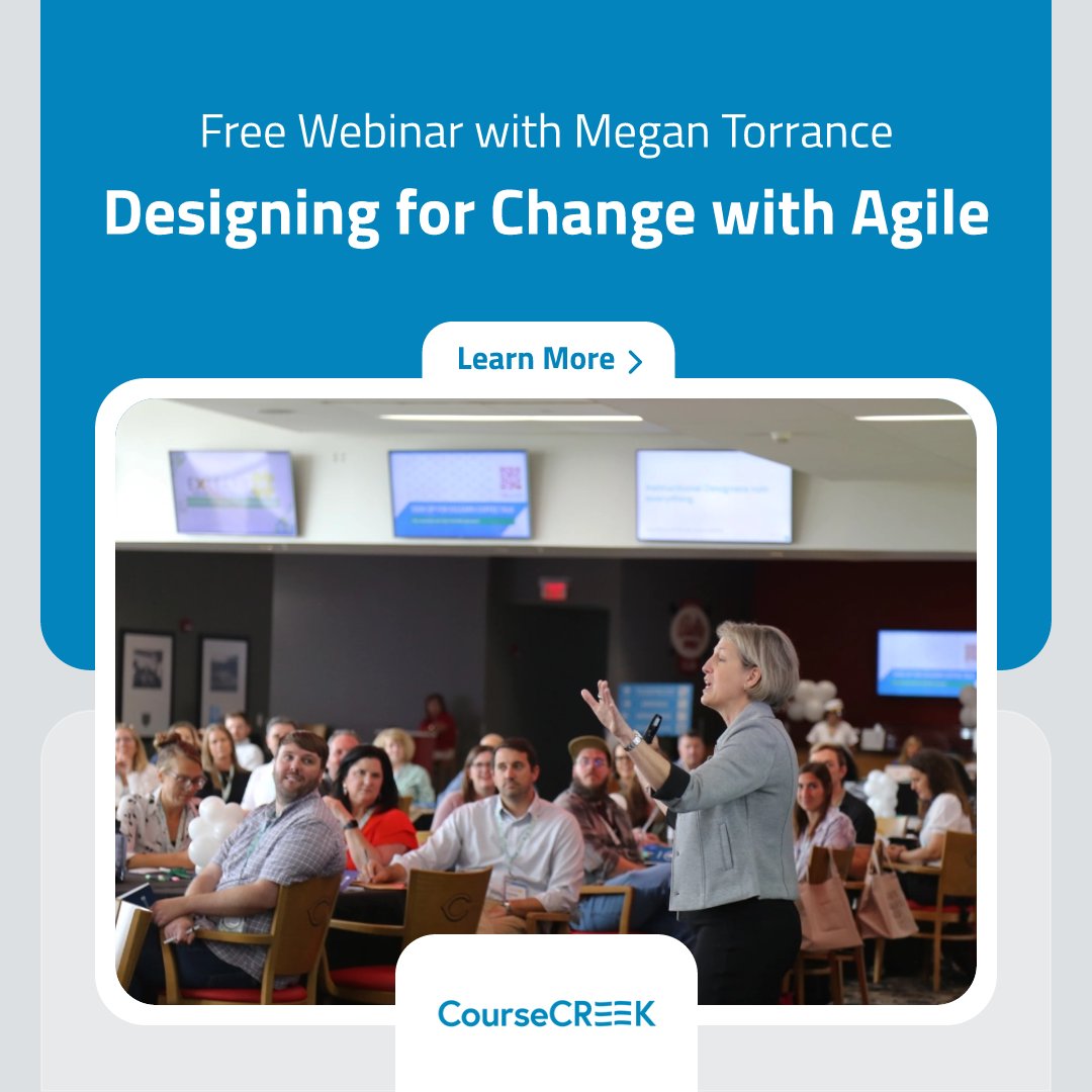 CourseCREEK (@course_creek) on Twitter photo On Jan. 7, join aNewSpring and the brilliant Megan Torrance at the Learning Technologies Leadership Exchange (LTLE) for an exclusive (and free!) session on Agile Learning Design, and learn how to EMBRACE the change instead of fighting it.
hubs.la/Q02ZlLgB0 
#AgileLearning On Jan. 7, join aNewSpring and the brilliant Megan Torrance at the Learning Technologies Leadership Exchange (LTLE) for an exclusive (and free!) session on Agile Learning Design, and learn how to EMBRACE the change instead of fighting it.
hubs.la/Q02ZlLgB0 
#AgileLearning