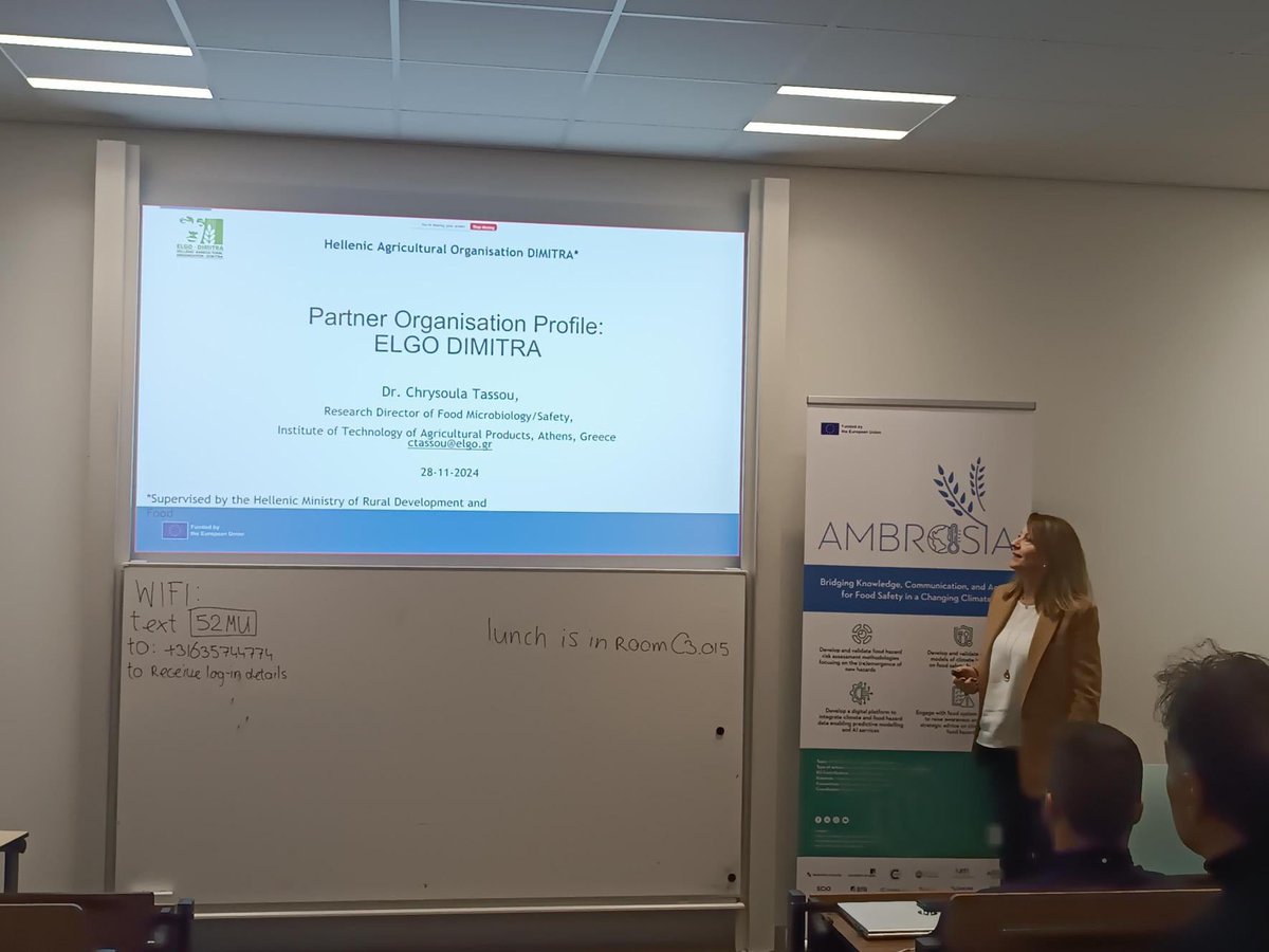 Chrysoula Tassou (@chrysoulatassou) on Twitter photo project <a href="/AMBROSIA_EU/">AMBROSIA Project</a> kicked-off with great enthusiasm by all partners that met 28-29 November 2024 at <a href="/MaastrichtU/">Maastricht University</a>. Presenting the role of <a href="/grafeiotypouelg/">ΕΛΓΟ ΔΗΜΗΤΡΑ</a> as partner. #foodsafety #climateimpact project <a href="/AMBROSIA_EU/">AMBROSIA Project</a> kicked-off with great enthusiasm by all partners that met 28-29 November 2024 at <a href="/MaastrichtU/">Maastricht University</a>. Presenting the role of <a href="/grafeiotypouelg/">ΕΛΓΟ ΔΗΜΗΤΡΑ</a> as partner. #foodsafety #climateimpact