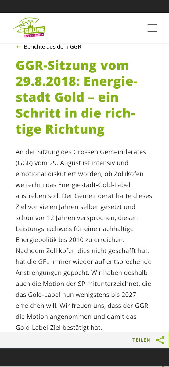 Bravo! Aber jetzt auf in den #Endspurt auf dem Weg zur #Energiestadt #Gold! Vom Gemeindeparlament 2018 gefordert, bis zum Jahr #2027. @zollikofen <a href="/bichsu3052/">Daniel Bichsel</a> <a href="/MirjamVeglio/">Mirjam Veglio</a> @FlavioBaumann