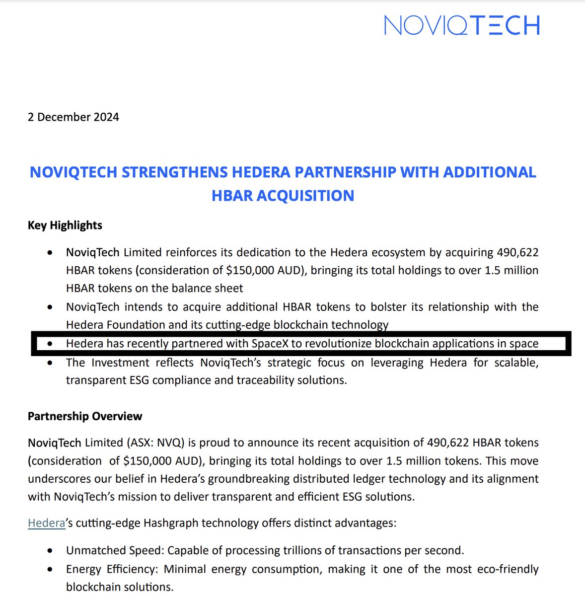 traderrocko's tweet photo. 🚨"#Hedera recently partnered with SpaceX to revolutionize blockchain applications in space", according to NoviqTech!

You are not bullish enough $HBAR 🤝 $1 🚀🚀 https://t.co/XcFcUiaTuV