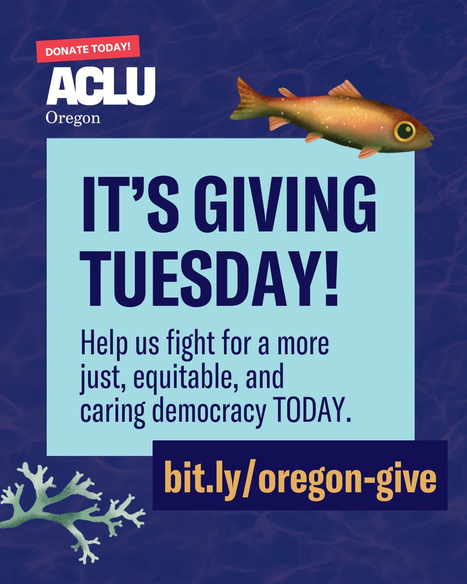 ACLU of Oregon (@aclu_or) on Twitter photo ✊ It’s GIVING TUESDAY! Today is a great day to give back. By giving today, you can joining us in the fight for justice, equity, and freedom for generations to come. 💙 GIVE TODAY at bit.ly/oregon-give ✊ It’s GIVING TUESDAY! Today is a great day to give back. By giving today, you can joining us in the fight for justice, equity, and freedom for generations to come. 💙 GIVE TODAY at bit.ly/oregon-give
