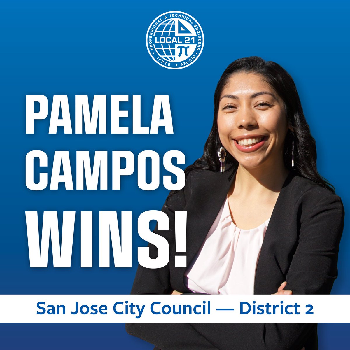 🎉 Congratulations to <a href="/Pamela4SJ/">Pamela Campos</a>! Pamela is a true champion for working people, committed to holding corporations accountable and ensuring they pay their fair share so that we can build affordable housing, improve public safety, and fund the services our communities rely on.