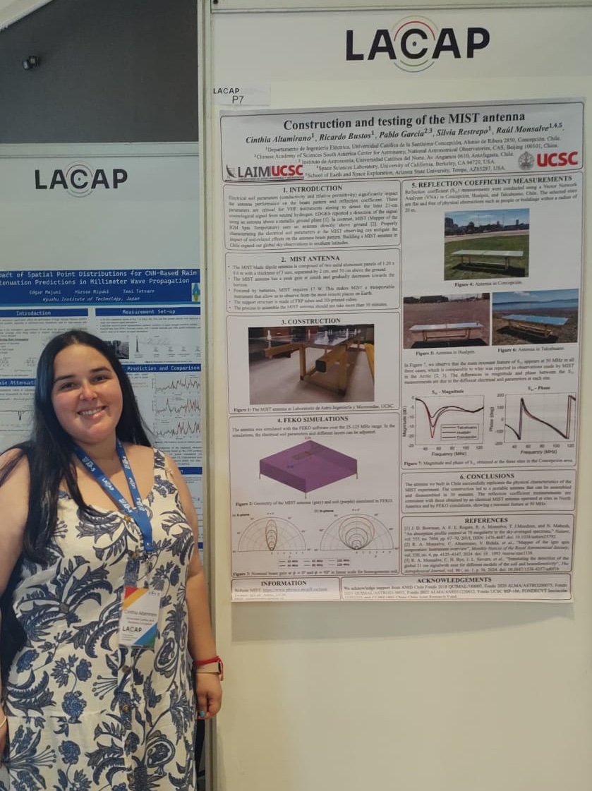 Lab_Astro_UCSC's tweet image. Estamos en el 1st IEEE Latin American Conference on Antennas &amp;amp; Propagation #LACAP2024 en Cartagena, Colombia. Nuestra Ingeniera Cinthia Altamirano presenta póster sobre su trabajo con la antena de MIST.