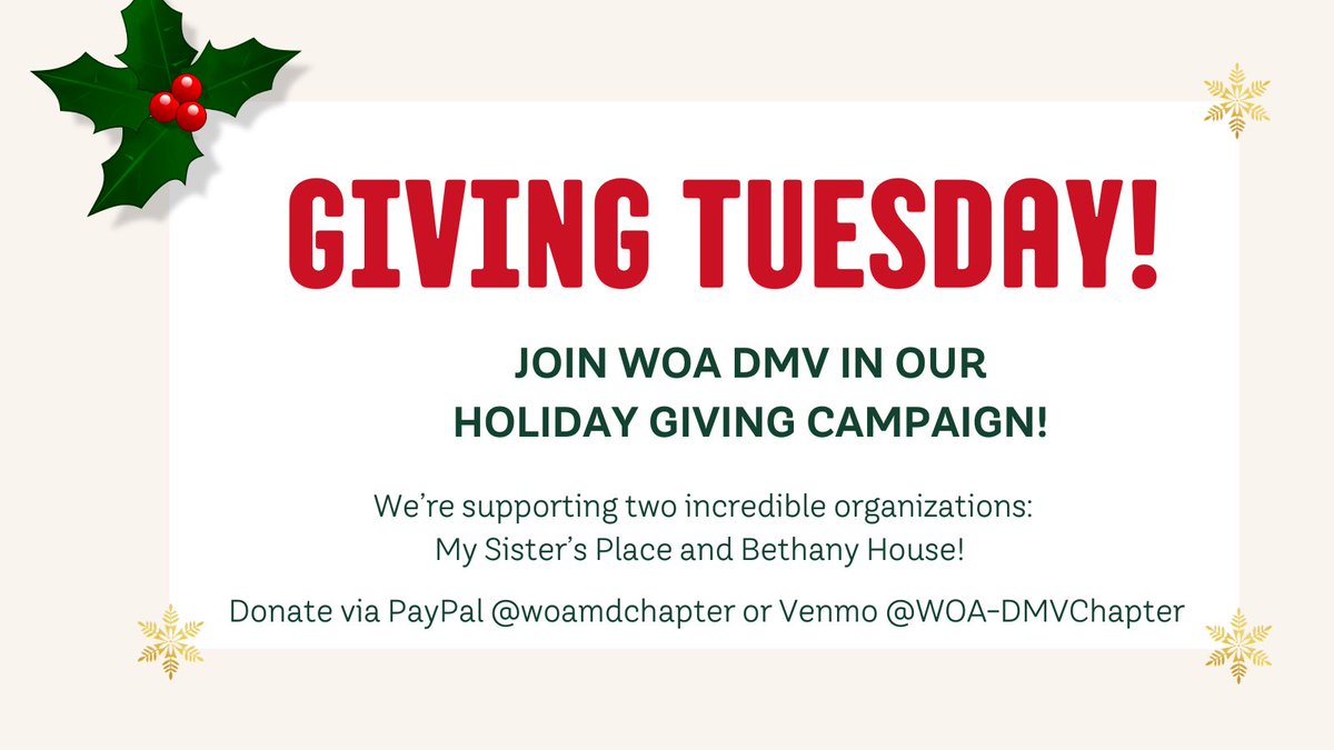 WOA DMV Chapter (@woa_dmv) on Twitter photo 🎄✨We're excited to kick off our Holiday Giving Campaign, supporting two incredible organizations: My Sister's Place and Bethany House. Your contributions can make a real difference!
💖 PayPal: @woamdchapter
💖 Venmo: <a href="/WOA/">Wacken Open Air</a>-DMVChapter
#HolidayGiving #MySistersPlace #BethanyHouse 🎄✨We're excited to kick off our Holiday Giving Campaign, supporting two incredible organizations: My Sister's Place and Bethany House. Your contributions can make a real difference!
💖 PayPal: @woamdchapter
💖 Venmo: <a href="/WOA/">Wacken Open Air</a>-DMVChapter
#HolidayGiving #MySistersPlace #BethanyHouse