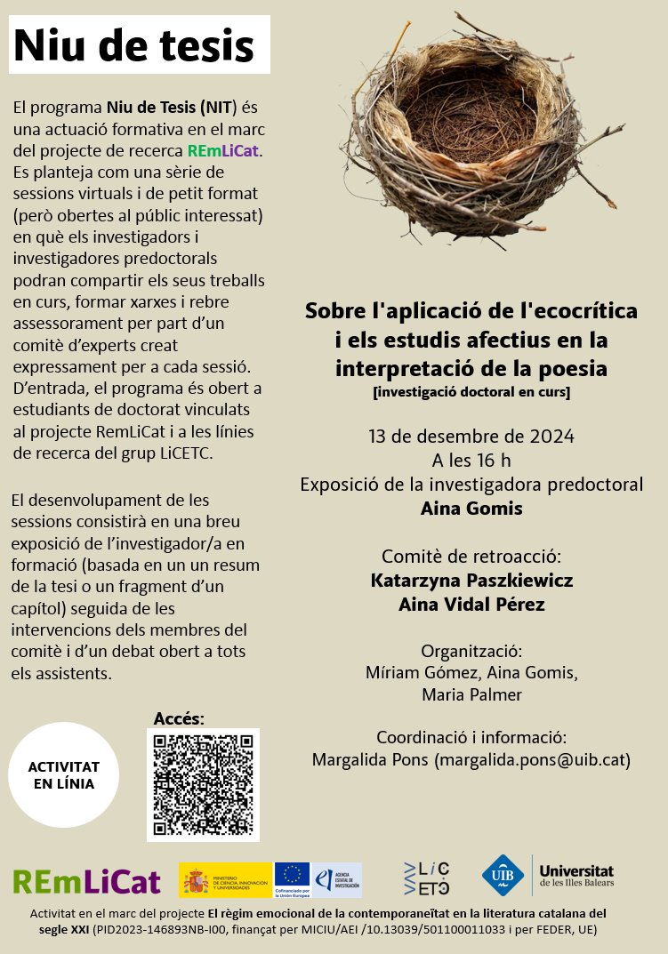 Dia 13 comença a la UIB Niu de Tesis: una sèrie de sessions  en línia en què els investigadors predoctorals compartiran recerques en curs. Inaugura el programa la investigadora Aina Gomis.  Katarzyna Paszkiewicz i <a href="/ainavidalpe/">aina vidal</a> formaran el comitè de retroacció. Activitat oberta!