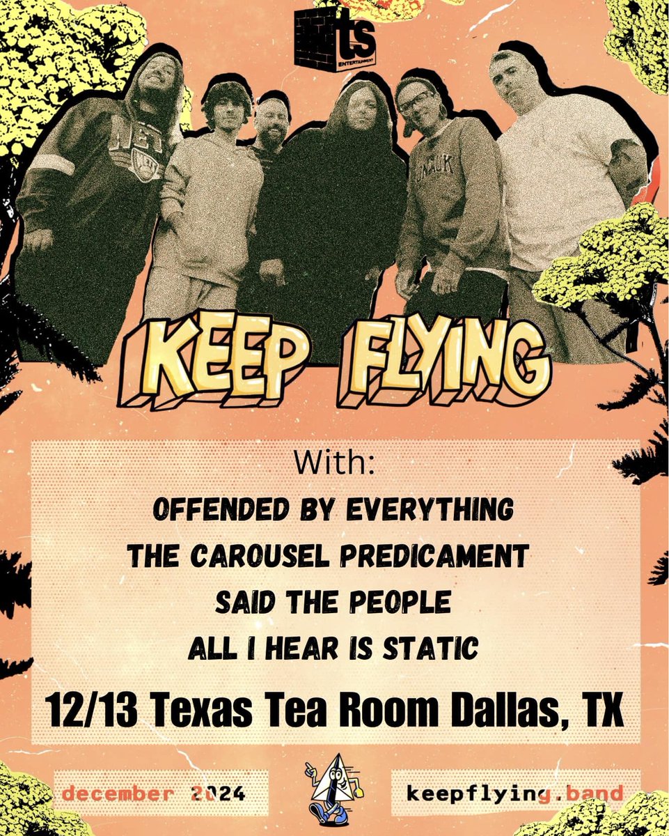 Third String Entertainment (@thirdstringent) on Twitter photo We are so ready to see <a href="/KeepFlyingBand/">Keep Flying</a> at TX Tea Room on 12/13 with <a href="/OffendedBand/">Offended by Everything</a> <a href="/TheCarouselPre1/">The Carousel Predicament</a> Said The People and <a href="/AIHISmusic/">All I Hear Is Static</a> 🤘🔥
Have you gotten your tix? 🎟️ We are so ready to see <a href="/KeepFlyingBand/">Keep Flying</a> at TX Tea Room on 12/13 with <a href="/OffendedBand/">Offended by Everything</a> <a href="/TheCarouselPre1/">The Carousel Predicament</a> Said The People and <a href="/AIHISmusic/">All I Hear Is Static</a> 🤘🔥
Have you gotten your tix? 🎟️