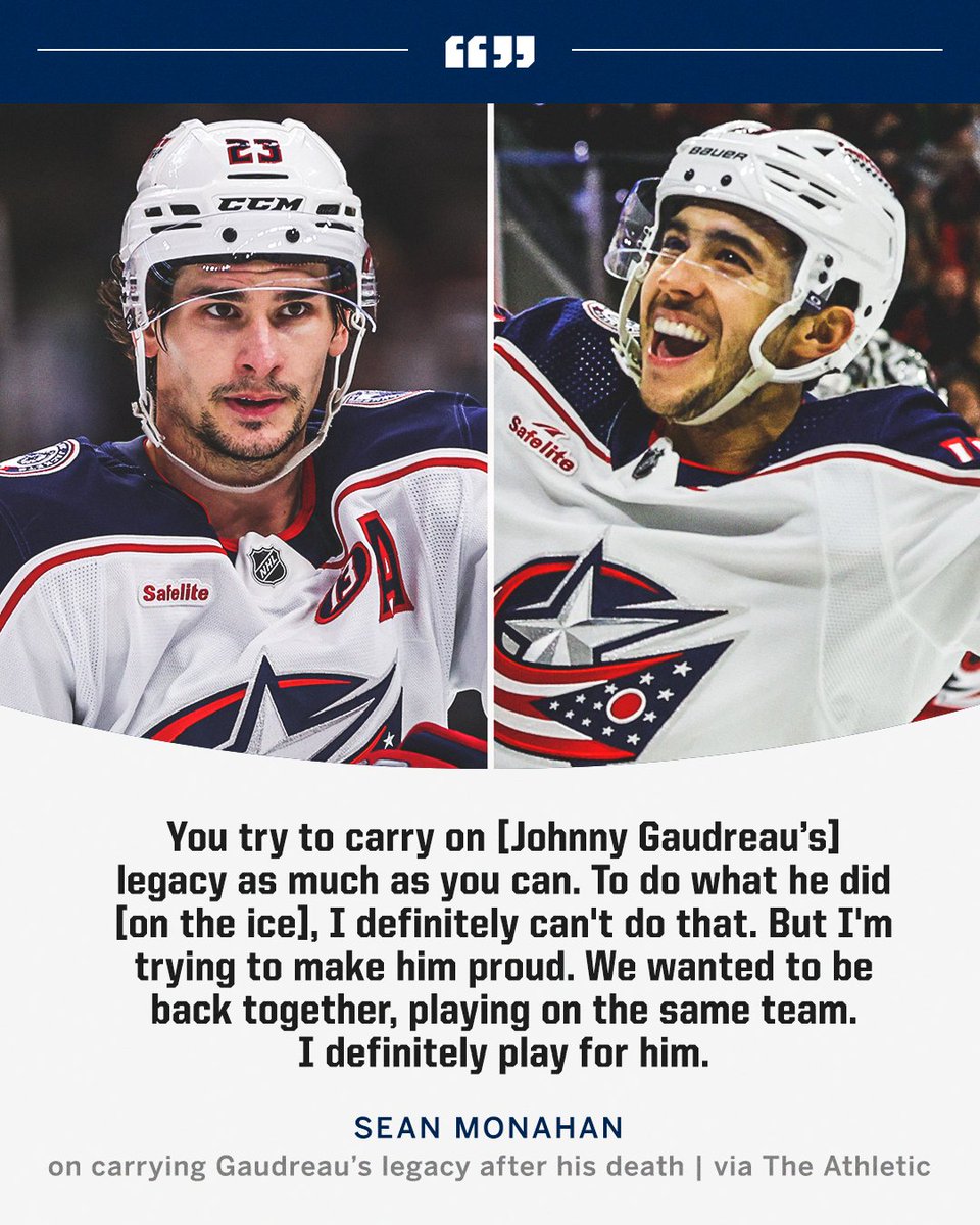 espn's tweet image. Sean Monahan played with Johnny Gaudreau for 9 years in Calgary ❤️

Tonight, the Blue Jackets are on the road against the Flames for the first time since Gaudreau’s death.