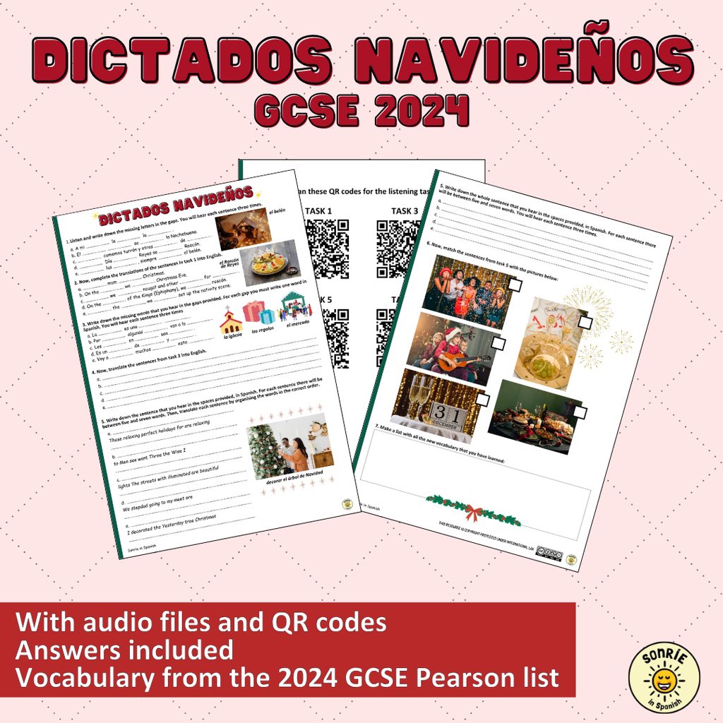 Today's Advent Calendar treat are these Christmas Themed worksheets to practice dictations for the new GCSE🎁🎄✨
Like and RT to get the link. We’ll be back tomorrow with the next resource. Don’t miss it!🥰
