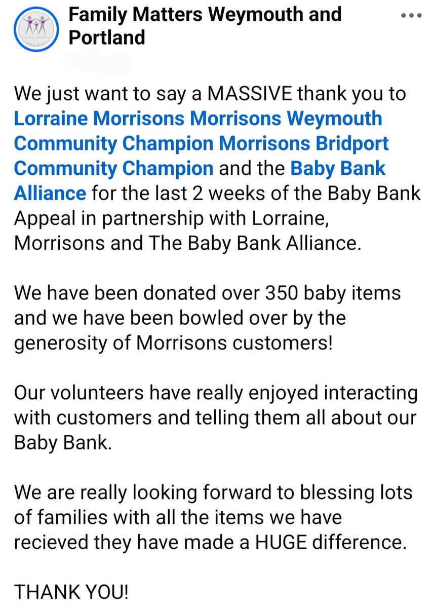 sfootprints's tweet photo. @reallorraine @Morrisons, we can never thank you both enough for what you have done for our Baby Bank in Weymouth Dorset, especially so close to Christmas!  THANK YOU! https://t.co/eysT8vKKjX