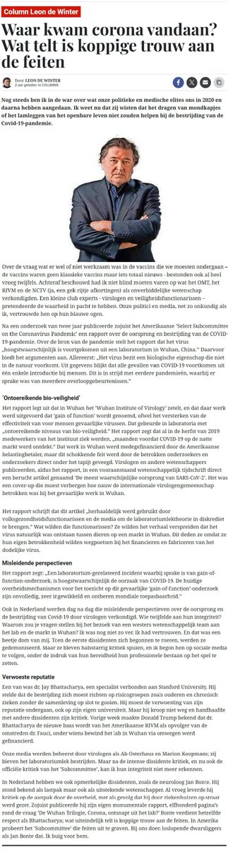 WAAR KWAM CORONA VANDAAN? - column van Leon de Winter (bron: De Telegraaf/3-12-2024)