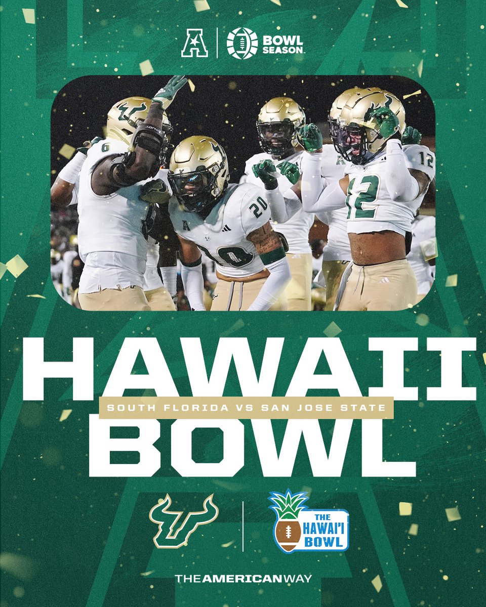 The Bulls are heading to Hawaii ☀️

South Florida will play San Jose State in the Hawaii Bowl on December 24🏈

#AmericanWay x #AmericanFB