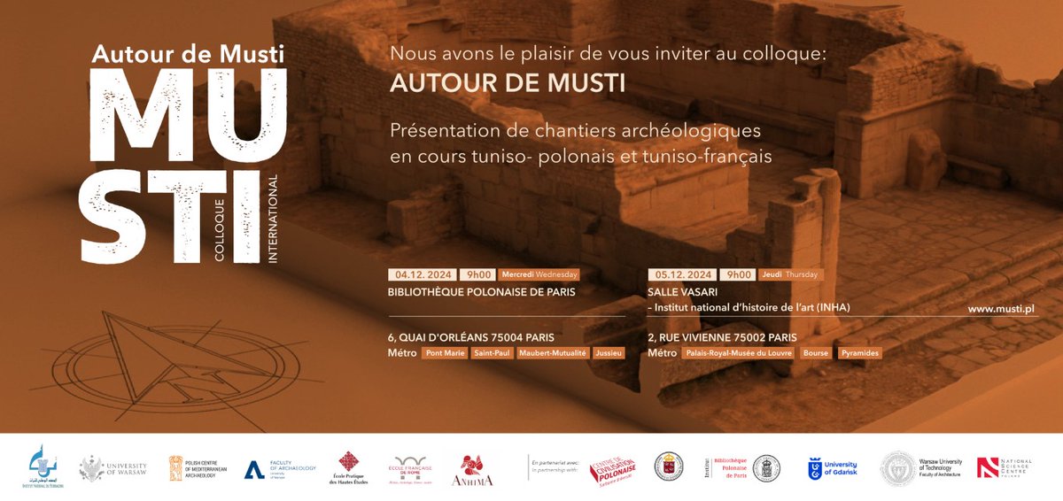PCMA_UW's tweet photo. 🇹🇳-🇵🇱 research at #Musti presented at #conference & #exhibition in Paris!
They showcase results of our & FA UW #AFRIPAL project (PIs: Jamel Hajji @du_patrimoine & Tomasz Waliszewski @UniWarszawski)
Find out more▶️https://t.co/FLYndTbU3i
Project financed by @NCN_PL https://t.co/i3LOvmAimx