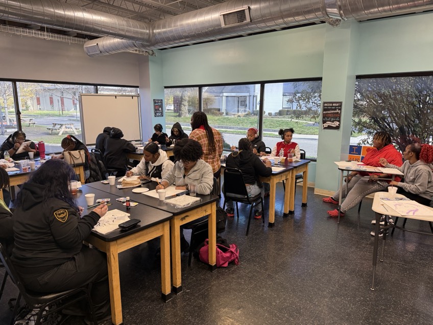 Scholars at The Academy for Urban Scholars came together for a Female Mentoring Leadership Paint &amp; Sip! They snacked on charcuterie while sipping sparkling grape juice, while participating in inspiring conversations, creativity, and community.