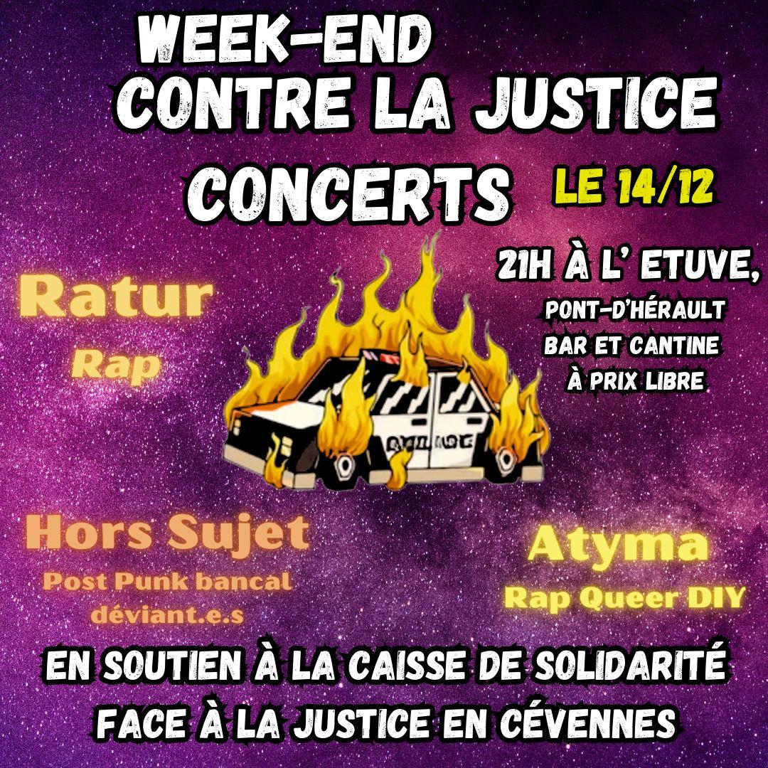 Lud_cvn's tweet photo. Les 13.12, 14 et 15 un weekend contre le système pénal, à #LeVigan (30)  discussions, projection et concerts en soutien à la caisse #antirep du Collectif d'entraide face à la justice en #Cévennes https://t.co/JcVs1n92iU