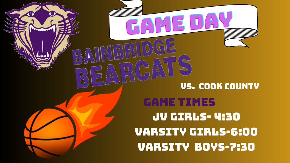 🚨🏀 GAME DAY 🏀🚨 … Lady Cats and Bearcats host Thomas Co. Central High School today. The JV girls play at 4:15, varsity girls at 6:00 and boys at 7:30. Come out and show your support 🏀💯!!!💪🏽