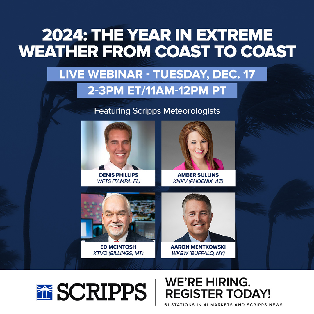 Join <a href="/EWScrippsCo/">The E.W. Scripps Co.</a> meteorologists <a href="/DenisPhillipsWx/">Denis Phillips</a> <a href="/AmberSullins/">Amber Sullins</a> <a href="/AaronCh7Weather/">Aaron Mentkowski</a> and Ed McIntosh for a great webinar reviewing the extreme weather across the U.S. in 2024 and previewing what's to come in the future.
REGISTER HERE: ewscripps.zoom.us/webinar/regist…