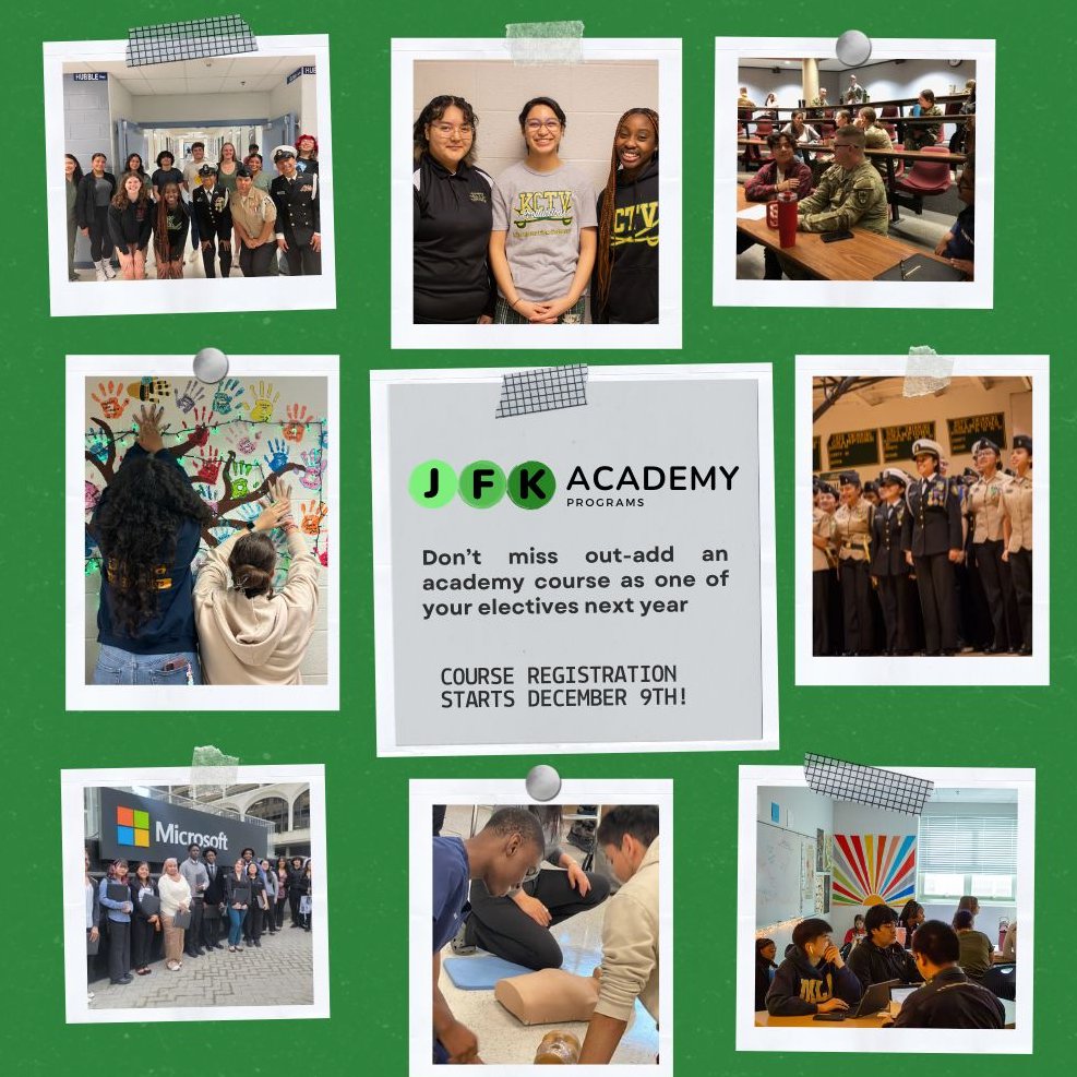 JFKAcademies's tweet image. Electives Fair is Thursday December 5th! Come see what the Academies at JFK can do to help you on your career path