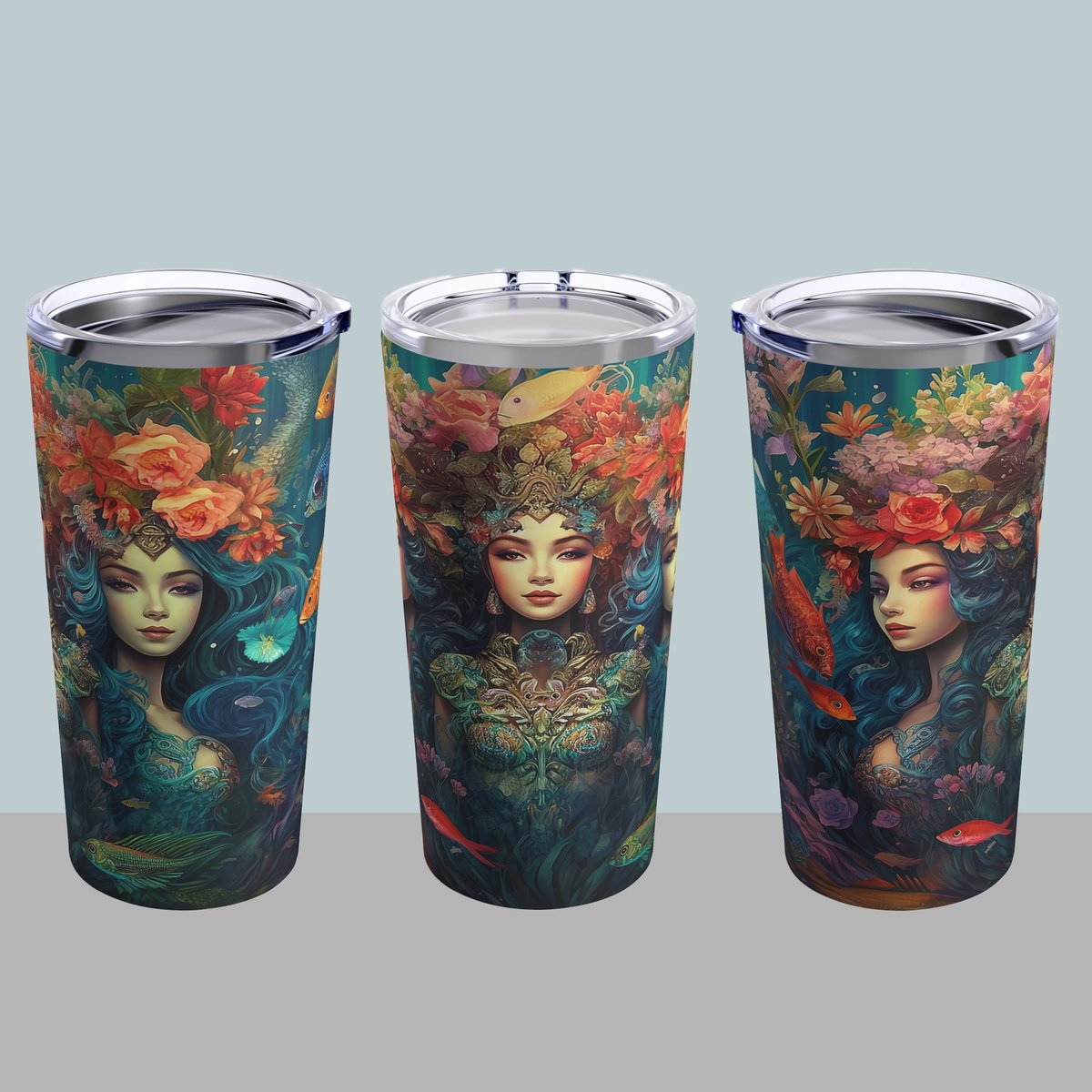 TransferArts's tweet photo. I love the way this 20 oz stainless steel #tumbler came out, with the flowy underwater #mermaids and #watergoddesses . Get it here  https://t.co/IBkF1rAgBM https://t.co/mImRNR4huH