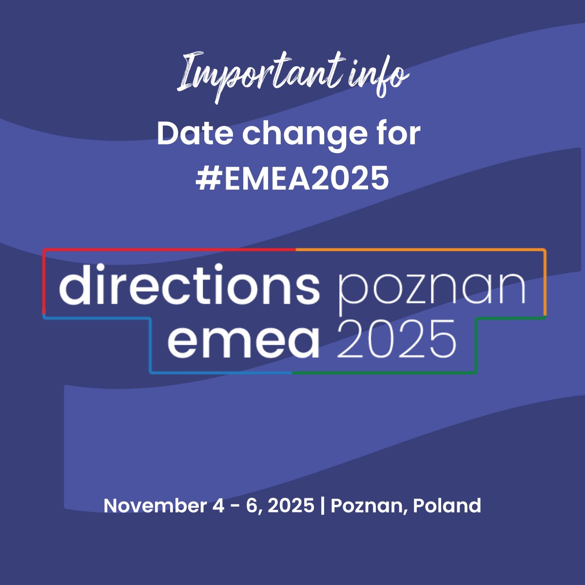 DirectionsEMEA's tweet image. Important Info: Directions #EMEA2025 date change! The conference will start on Tuesday, Nov 4th, at 9:00 and conclude on Thursday, Nov 6th, at 17:00. 

Mark your calendars: addevent.com/event/Ho226044…

#DirectionsForPartners #MSDYN365BC #MSDYN365 #BusinessCentral #PowerPlatform