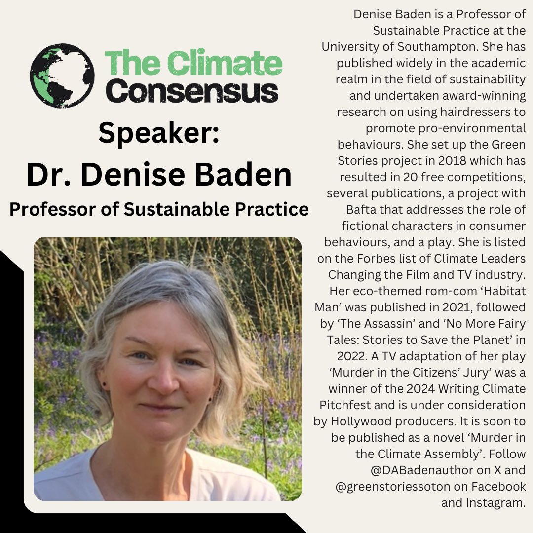 Our organization hosts a Speaker Series!

This month, Dr. Denise Baden (<a href="/DABadenauthor/">DA Baden</a>) will speak on “Creative Climate Communication.” This will be on Zoom this Thursday, December 5th at 2 pm ET.

Register at osu.zoom.us/meeting/regist…

Thank you for your support on #GivingTuesday