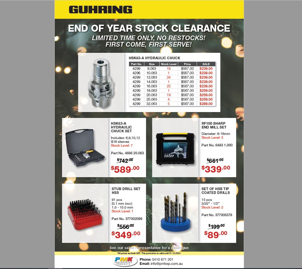EngProductsPMK's tweet photo. Promo for December support by @GuhringAus https://t.co/mdhrhdakjn