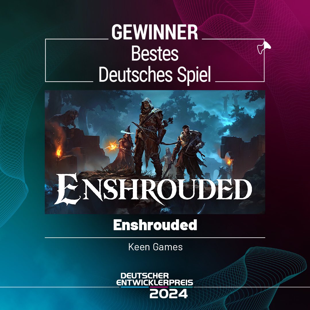 Der Gewinner in der Königskategorie BESTES DEUTSCHES SPIEL ist "Enshrouded" von <a href="/KeenGames/">Boss Games</a>. #DEP2024
