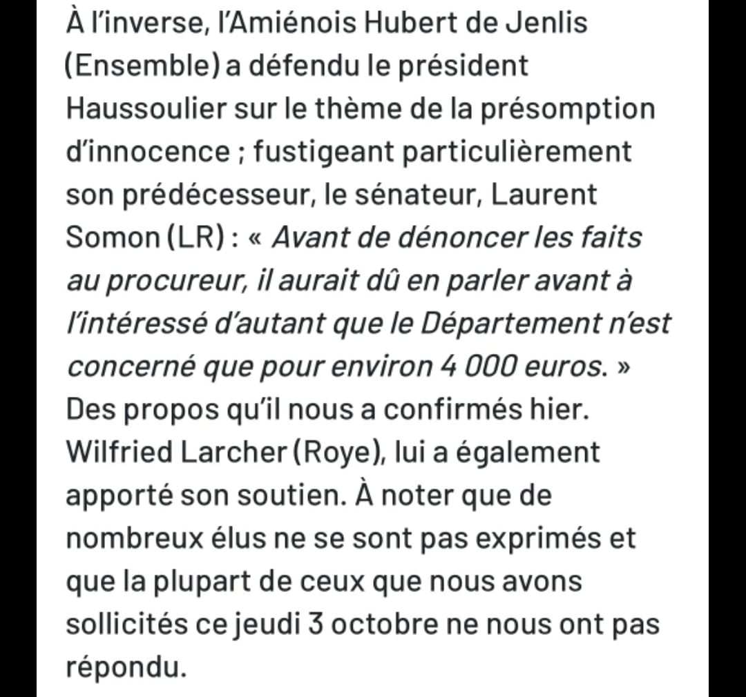 Consternant. 

Le président du département de la Somme est condamné pour avoir détourné 360.000€ de fonds publics. Le maire d'Amiens décide de le soutenir en évoquant un "petit détournement pour le département".

Les Amiénois et Samariens méritent une autre classe politique.