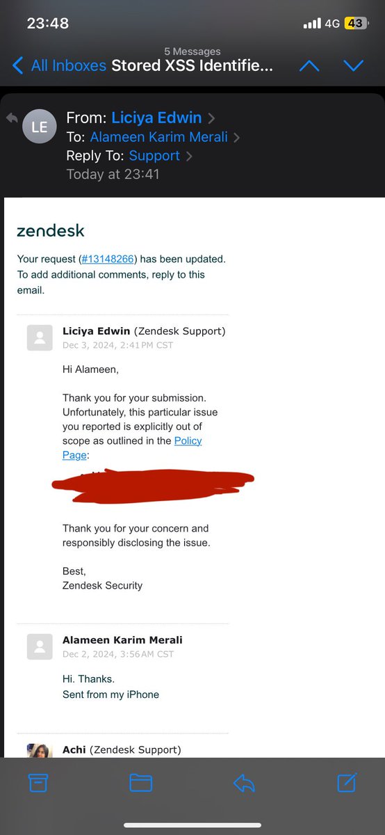 D4RKH4RS3771's tweet image. Oh well, this one’s Out of Scope.

#OutOfScope #Vulnerability #Zendesk @Zendesk #Vulnerability #EthicalHacking #PenetrationTesting #PenTester #Hacking #WhiteHat #WhiteHatHacker #WhiteHatHacking