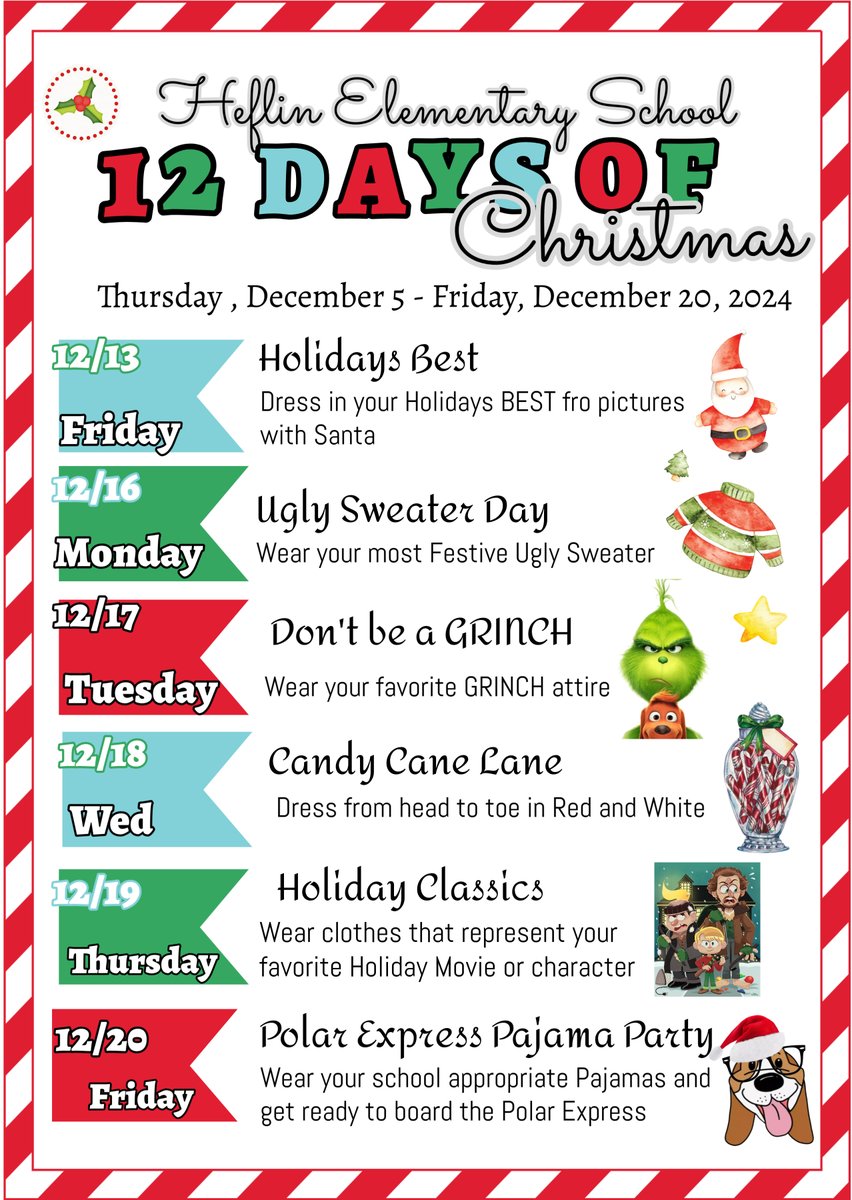 HeflinSciTech's tweet image. It&apos;s Beginning to Look a Lot Like Christmas at Heflin Elementary

As we approach the festive season, the countdown to Christmas has officially begun with the start of the 12 Days of Christmas at Heflin Elementary.