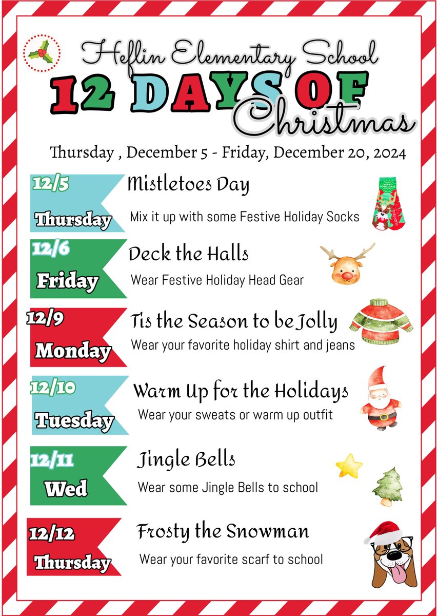 HeflinSciTech's tweet image. It&apos;s Beginning to Look a Lot Like Christmas at Heflin Elementary

As we approach the festive season, the countdown to Christmas has officially begun with the start of the 12 Days of Christmas at Heflin Elementary.