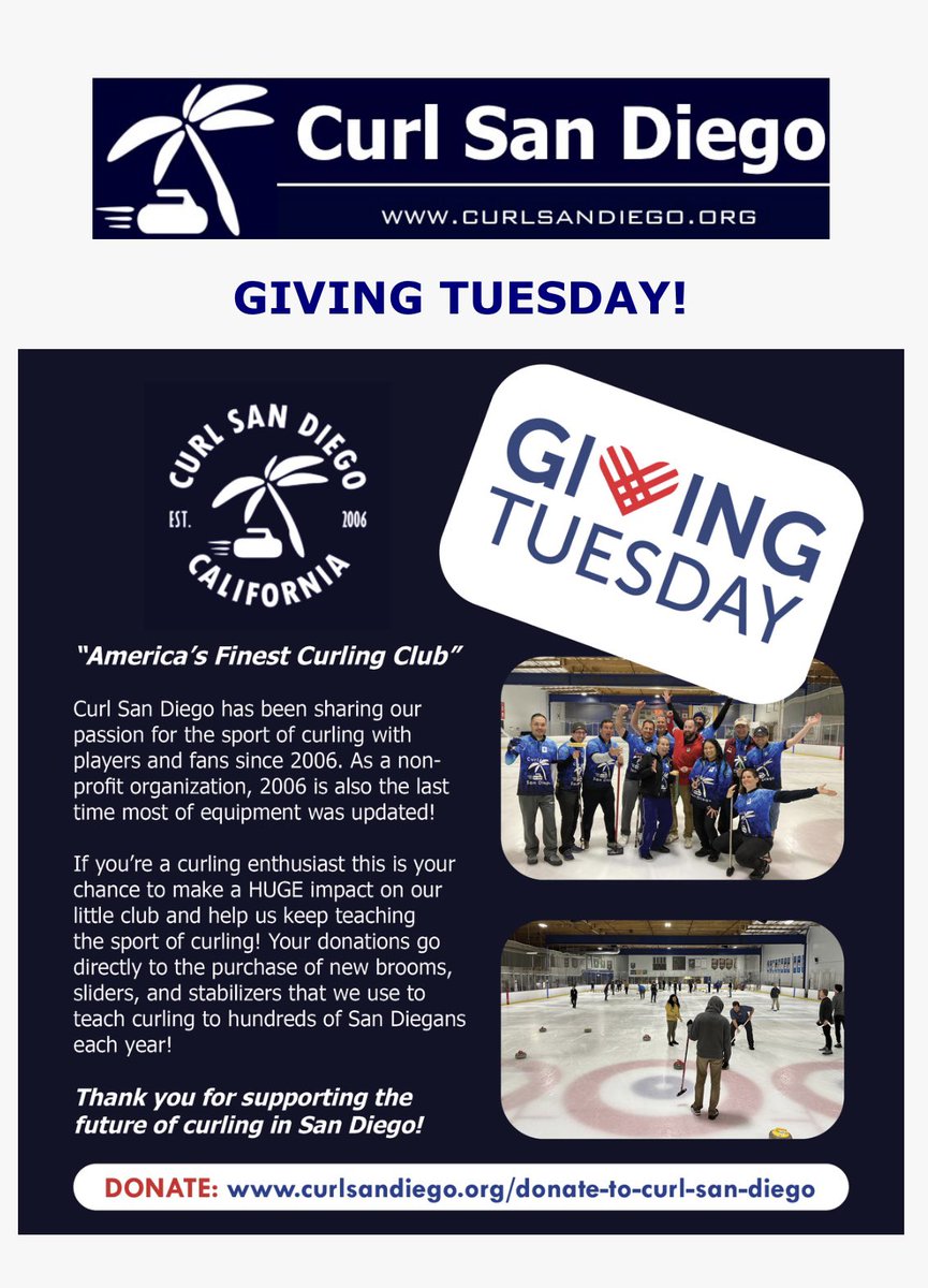 curlsd's tweet image. Participating in #GivingTuesday ? Donate to us &amp;amp; help spread the love of #curling in #SanDiego 💙🥌 Thanks in advance!