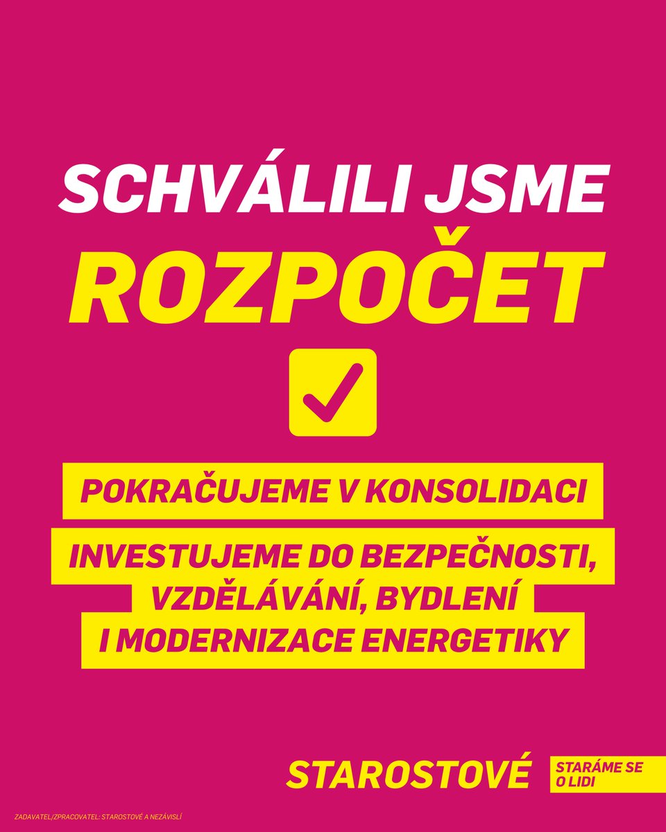 Starostové a nezávislí • STAN (@stancz) on Twitter photo Schválili jsme státní rozpočet✅! Pokračujeme ve snižování deficitu, aniž bychom zapomínali na potřeby lidí. Rozpočet počítá s investicemi do bezpečnosti, vzdělávání, podpory bydlení nebo obnovitelných zdrojů energií.
👮Ministr vnitra <a href="/Vit_Rakusan/">Vít Rakušan</a>: „Díky nárůstu rozpočtu, který Schválili jsme státní rozpočet✅! Pokračujeme ve snižování deficitu, aniž bychom zapomínali na potřeby lidí. Rozpočet počítá s investicemi do bezpečnosti, vzdělávání, podpory bydlení nebo obnovitelných zdrojů energií.
👮Ministr vnitra <a href="/Vit_Rakusan/">Vít Rakušan</a>: „Díky nárůstu rozpočtu, který