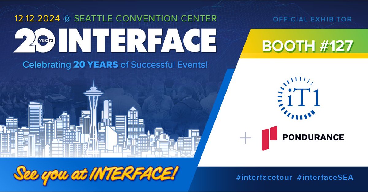 iT1 is proud to be a sponsor and exhibitor at Interface Seattle. Visit us at Booth #127 on December 12 at the Seattle Convention Center to learn more about iT1, #Pondurance and our other technology partners.
#interfaceSEA #InterfaceTour
f2fevents.com/evite/sea24-it…