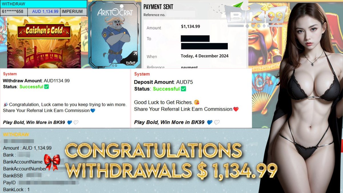Bk01135350868's tweet photo. 🩵𝐁𝐊𝟗𝟗 LUCKY MEMBER WITHDRAW🤍
💵DEPOSIT AMOUNT : AUD 75
💵WITHDRAW AMOUNT : AUD 1134.99
🕹PLATFORM : A1 IMPERIUM
🕹GAME : CAISHEN'S GOLD
🎊"Play Bold, Win Big With 𝐁𝐊𝟗𝟗"🎊
🌐24Hours Customer Service https://t.co/0Zyn5mOBFM
🌐Register Now https://t.co/A34MPH0XXP https://t.co/4K81MzIsPX