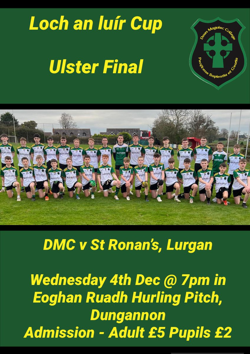 Good luck to our Loch an luír team and management, Mr Kilpatrick and Mr McCann in the Ulster Final tomorrow night 💚🖤