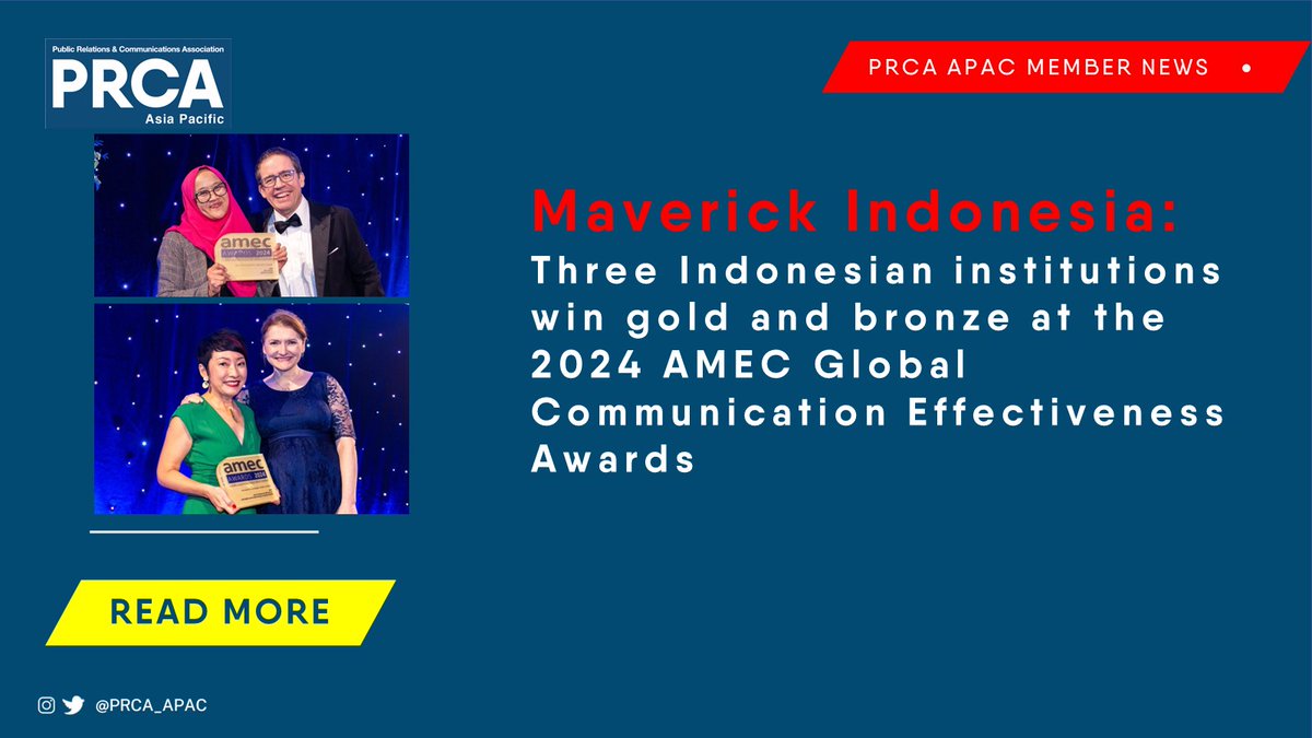 PRCA APAC Member Maverick Indonesia has announced that Bogor Agricultural University (IPB), Astra Insurance, and Maverick Indonesia were recognised for their outstanding work at the AMEC Global Communication Effectiveness Awards.

Read more here: ow.ly/spAB50UksX4