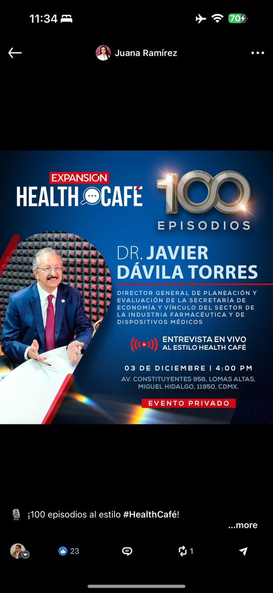 Dpatjr's tweet photo. Muchas felicidades a @JuanaSohin y al Dr. @FCastillejaMD x los 100 podcasts de #HealthCafe @ExpansionMx . Sin duda su programa coadyuva enormemente para mantener la salud como tema presente y relevante para todos! 👏🏻👏🏻👏🏻👏🏻👏🏻👏🏻 https://t.co/tF8HdQgtY4