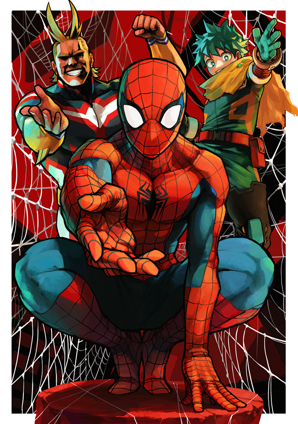 oricon_anime_'s tweet photo. 『ヒロアカ』×「MARVEL」コラボが来た！
堀越先生がスパイダーマン描きおろし

🔻デク＆オールマイトと胸アツ共演
https://t.co/QMy3O9Wd6V

「マーベルコミック」"スパイダーマン"の巨匠���ラモス氏＆デルガド氏のイラストも公開（写真右）

#ヒロアカ最終巻 https://t.co/8dEmLBGJ65