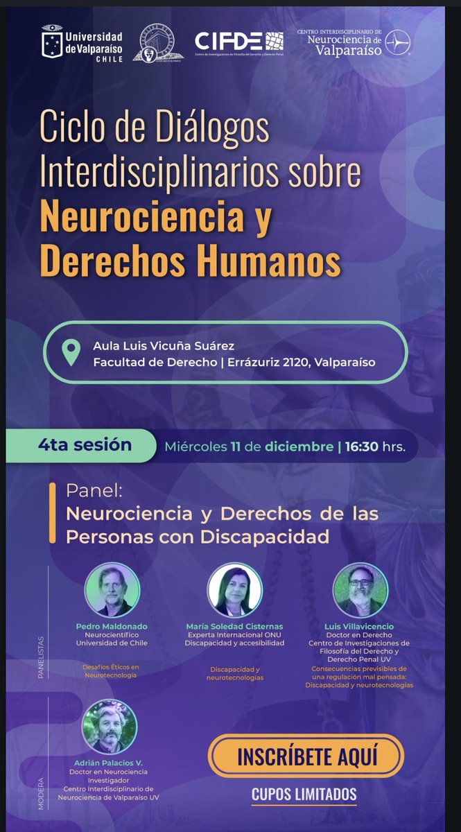 Conversemos sobre #Discapacidad y #Neuroscience 👇🏽

En <a href="/DerechoUV/">Derecho Universidad de Valparaíso</a>
<a href="/CINValparaiso/">CINValparaiso</a>
<a href="/cifdeuv/">CIFDE</a>